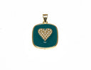 18k Gold Rectangle Dog Tag, CZ Heart Charm, Dog Tag CZ Heart Charm For Jewelry Making, Pave Heart Dog Tag Charm, CPG2341