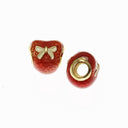 18k Gold Plated Red or Green Spacer, Cute Heart With Ribbon Detail, Coquette Heart, Heart Slider, Romantic Heart Charm or Pendant, SPG098