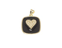 18k Gold Rectangle Dog Tag, CZ Heart Charm, Dog Tag CZ Heart Charm For Jewelry Making, Pave Heart Dog Tag Charm, CPG2341