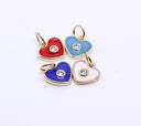 Gold Enamel Hearts with cz stone charm, Red, Navy blue, Turquoise Blue, White, CPG146