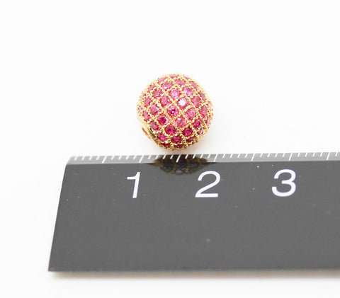10mm Ruby cz pave ball, Gold, silver, gunmetal, WHOLESALE