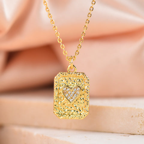 14K Gold plated cz Heart Tag, 15x11mm, cz heart, 1 pc or 10 pcs, WHOLESALE