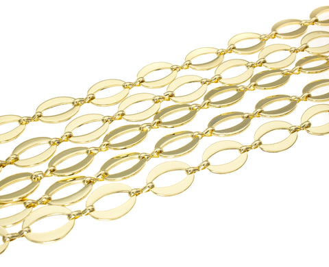 14k Gold Oval Link Flat Chain, Twisted Tear Drop Link Chain, Gold Oval Half Beaded Half Smooth Chain,CHG014,CHG015,CHG016