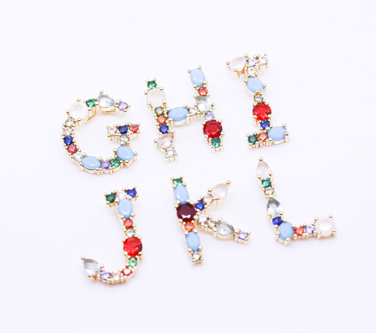 Rainbow color cz letter G-L Pendant, Rainbow Initial Pendant, 1 pc, 5 pcs, or 1 set, WHOLESALE