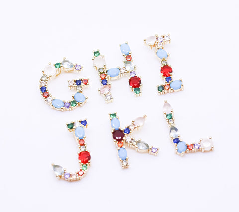 Rainbow color cz letter G-L Pendant, Rainbow Initial Pendant, 1 pc, 5 pcs, or 1 set, WHOLESALE