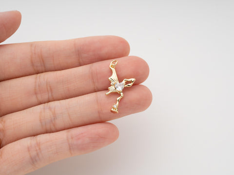 CZ Gold Abstract Butterfly, Dainty Gold Butterfly Charm, CZ Butterfly Pendant, CPG773
