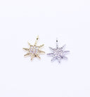 Gold or Silver Starburst cz 12x10mm Charm, Starburst cz Pendant, Great for Layering, CPG397,CPS397