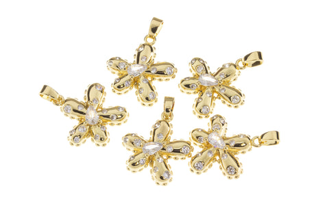 Dainty Gold Pave Flower Charm,CZ Pave Flower Charm,Daisy Flower Charm,Gold Flower Pendant With CZ,1 pc,5 pcs Or 10pcs,WHOLESALE,CPG304