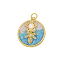 Disc Flower Charm With CZ,Gold Flower Enamel Coin Charm, Tag Flower Pave Charm,Flower Charm For Arts Crafts And Jewelry Making,CPG2454