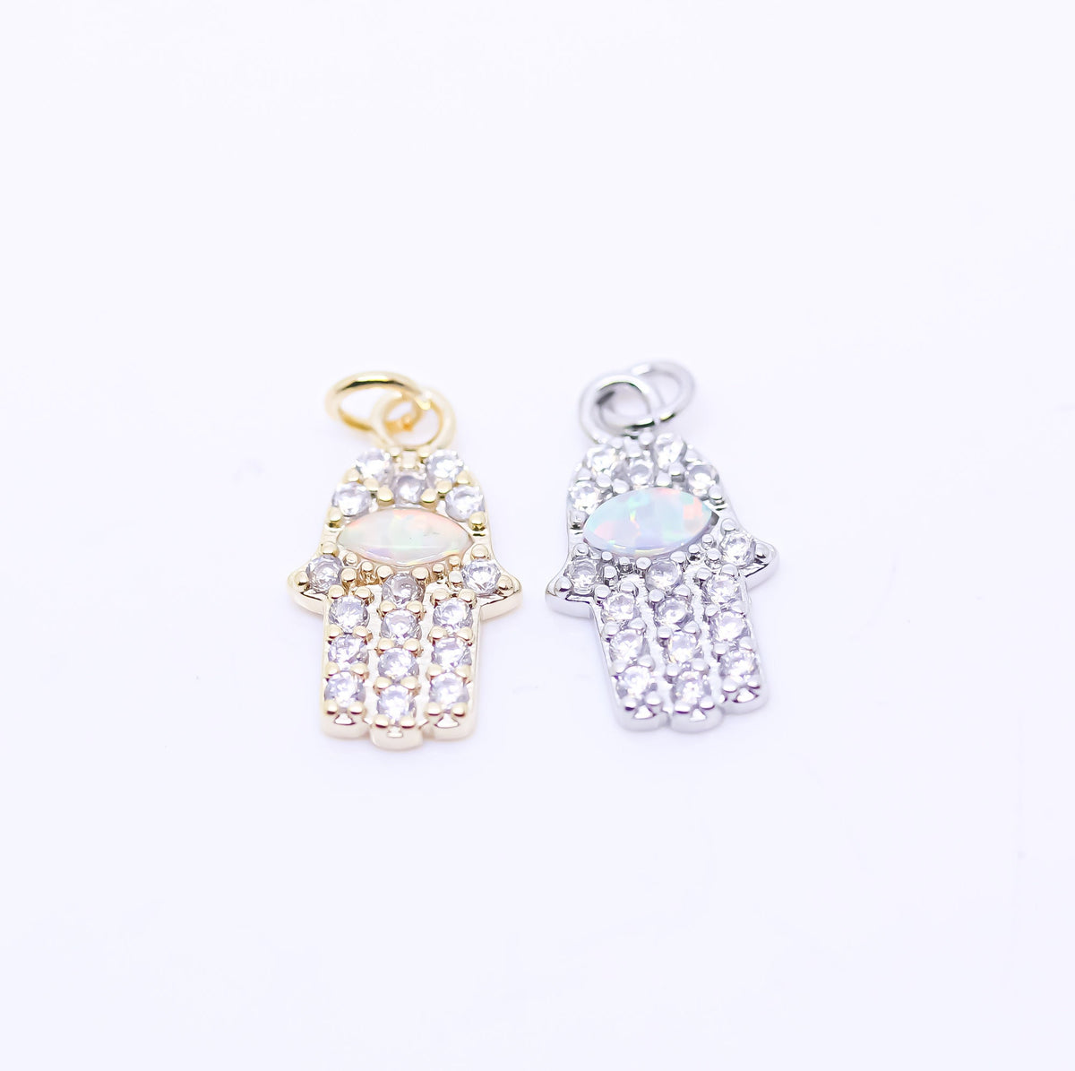 Gold or silver Opal Hamsa hand charm, Opal hand charm, Opal hamsa hand charm, 18x9mm, 1 pc or 10 pcs, WHOLESALE,CPG332-CPS332