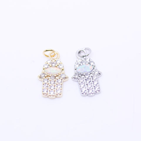 Gold or silver Opal Hamsa hand charm, Opal hand charm, Opal hamsa hand charm, 18x9mm, 1 pc or 10 pcs, WHOLESALE,CPG332-CPS332