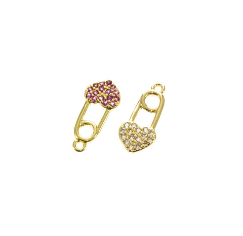 Safety Pin Heart Charm,Gold Safety Heart charm,Dainty Safety Pin Heart Charm, CPG025A,CPG025B