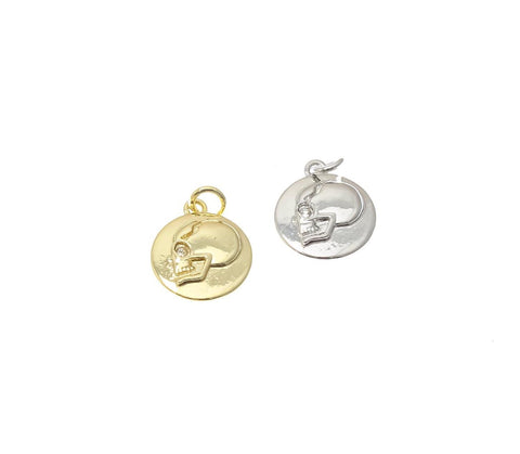 18k Gold or Silver Skull Medallion cz Pendant, Individuality, Danger, Edgy, CZ medallion, CPG1351