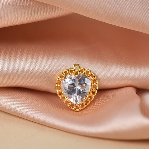 Gold Heart Dainty  Charm With Heart Cut CZ Used For Making Necklace Or Earring,CPG212