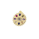 Gold Evil Eye Coin Pendant,Circle Evil Eye Amulet CZ Charm,Gold Multi Color Stone Charm,Jewelry Making Charm Supply,CPG760