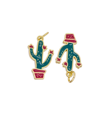 Cactus Desert Tree Charm In Planter,Cactus Tree Charm With Green And Red Enamel,Cactus Desert Tree Charm,Succulent Plant Lover Gift,CPG2483