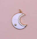 White enamel Moon cz accent Pendant, 22x18mm, crescent moon pendant, moon charm, white moon jewelry,CPG245