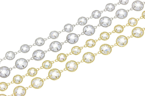 Chain With Briolette Cut Two Side Faceted CZ,Two Sided Diamond By The Yard Link Chain,CHG026-CHS026