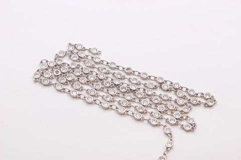 18k Gold Or Silver Plated  CZ Diamond by the ft Round Shape Chain, CZ Pave, for Necklace/Bracelet, 4, 5, or 6 mm, CHG1063-1065