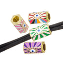 Talisman Tube Barrel Spacer Bead,Gold Talisman Evil Eye Spacer Bead ,Large Hole Spacer Bead For Leather Cord,Paracord Or Beads,SPG076