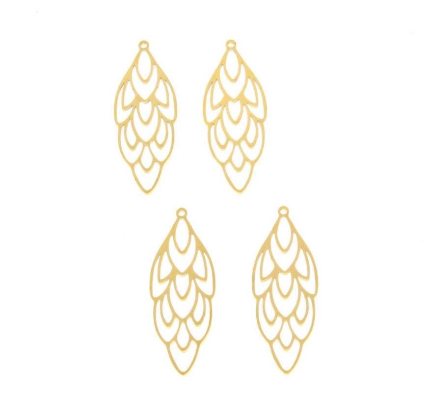 Water Proof, Tarnish Proof Gold Feather Charm, Boho Chic, Perfect for Necklace and layering, Great for Earrings SSPG016