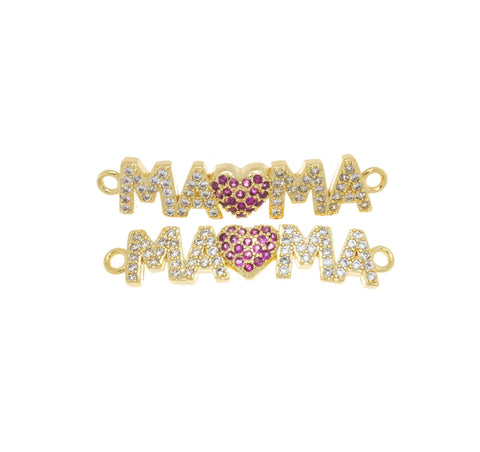 MAMA Heart Charm Connector For Bracelet,Gold Mama Word Monogram Connector Charm,Mother’s Day Gift,Mama Heart Pave CZ Monogram,CNG043
