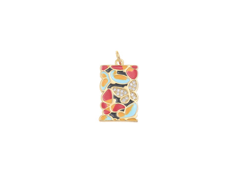 18k Gold CZ Bezel Set Shiny Rectangle Red Butterfly Mosaic Charm, Everyday wear Dainty Charm, Minimalist Jewelry, Artsy, CPG1599