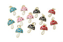 18k Gold Tiny Mushroom Gold Charm, Colorful Micro Pave CZ Stones Enamel Mushroom Pendant, Blue, Pink, Black, or Red, CPG1405