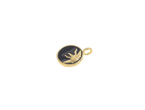 18k Gold Black/ enamel Sun Pendant, Sun Medallion, Sun Pendant, Sun Charm, Sun God Charm, CPG1605