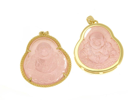 18K Gold Pink or Green Buddha Charms, Micropavé CZ Buddhist Pendant, Buddha Pendant Green or Pink for DIY Jewelry Making Supply