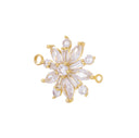 Gold Flower Connector Charm,CZ Flower Connector Charm For Bracelet,Flower Charm For Jewelry Making,Double Ring Flower Connector Charm,CNG629