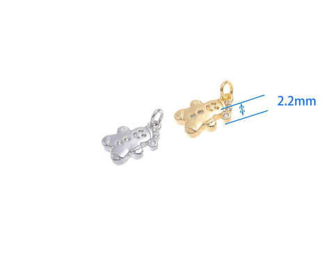 18k Gold or Silver Gingerbread man Charm, CZ stones, CZ Pave, Christmas Charms, Christmas pendants, Gingerbread, CPS1619, CPG1619