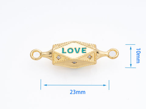 Gold Multi Side Drum Connector, Pave cz Amulet Connector, Amulet Love Connector, Ideal for Pendant Layering, Multi Surface, 23x10mm, CNG025