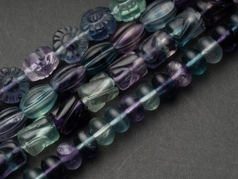 Natural Rainbow Fluorite Beads, 3 Styles Available: #001 Grooved Barrel, #002 Roundelle #003 Grooved Drum #004 Flower, FL001-004