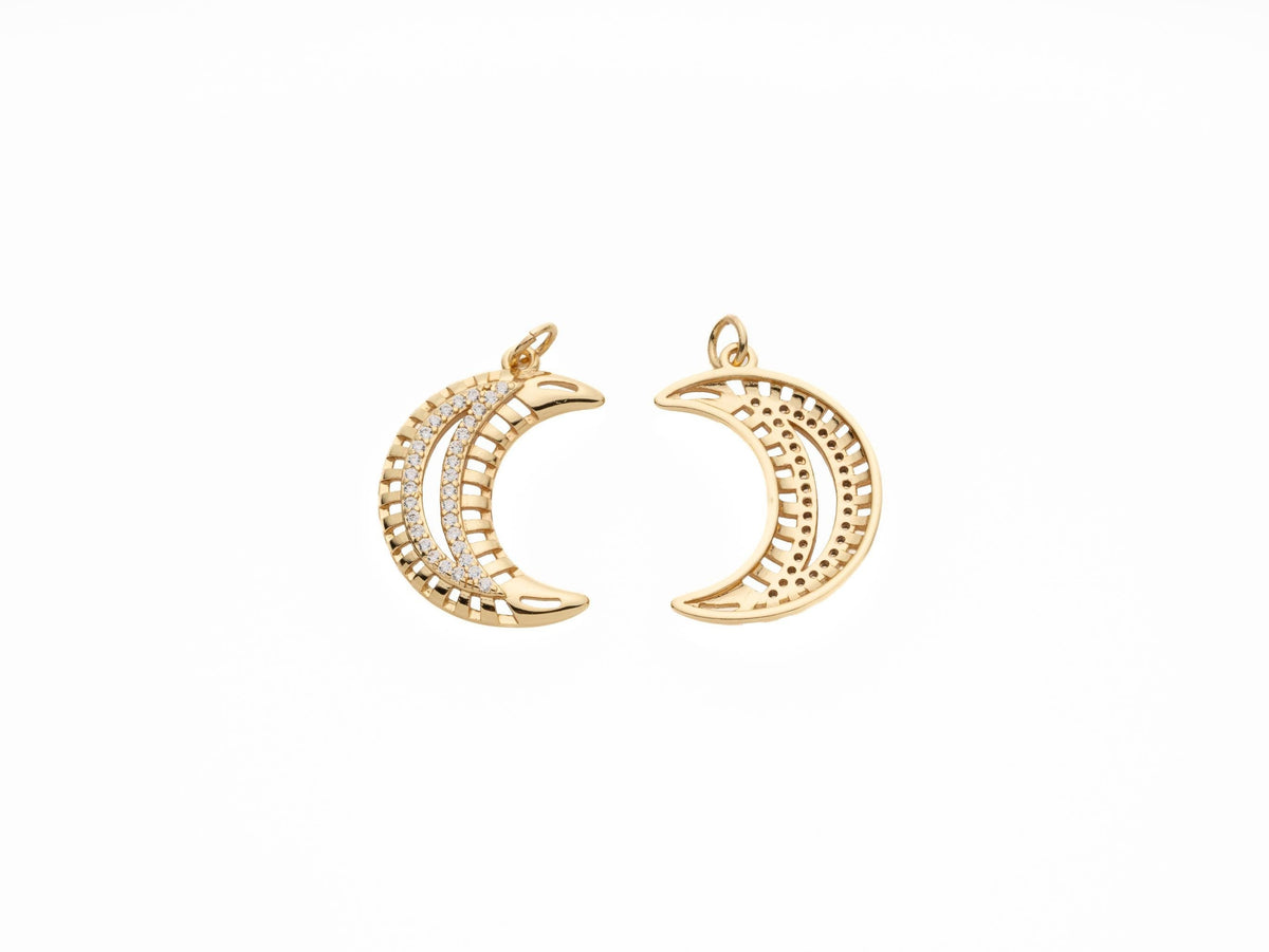 Gold Crescent Moon Charm CZ Micro Pave, Luna, Crescent Moon Pendant, Crescent Moon Bracelet, Cubic Zirconia Charm Crescent Charm CPG1095