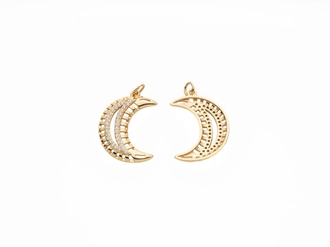 Gold Crescent Moon Charm CZ Micro Pave, Luna, Crescent Moon Pendant, Crescent Moon Bracelet, Cubic Zirconia Charm Crescent Charm CPG1095