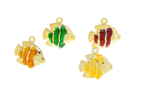 Two Sided Puff  Fish Charm ,Gold Two Sided Fish Charm,Sealife Colorful Fish Charm For Bracelet,Small Fish Charm For Earrings,CPG530