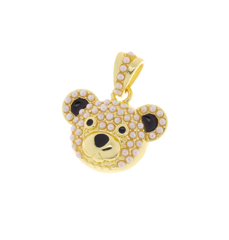 Baby Bear Gold Charm With Pearls,Bear Charm For Necklace,Pearl Bear Gold Pendant,CPG1150