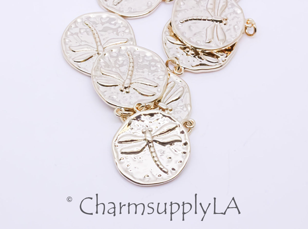 Gold or Silver Dragon Fly medallion, Wisdom, Change and Transformation, 18mm, 1 pc or 10 pcs, WHOLESALE,CPG262-CPS262
