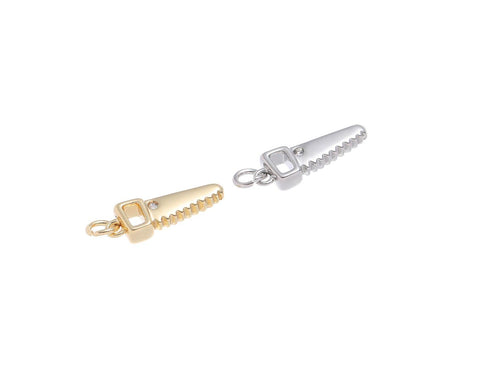 Gold And Silver Wood Cutting Saw Charm With CZ,Permanent Jewelry Making saw Charm,Wood Saw Charm For Jewelry Making,CPG-CPS1465