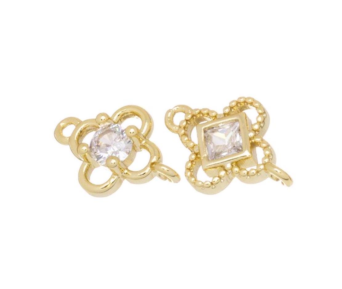 Gold 4 Leaf Flower Connector Charm,CZ Four Leaf Clover Connector Charm,Four Leaf Flower Connector For Bracelet And Earrings,CNG145-CNG146