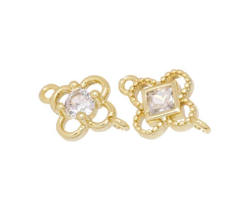 Gold 4 Leaf Flower Connector Charm,CZ Four Leaf Clover Connector Charm,Four Leaf Flower Connector For Bracelet And Earrings,CNG145-CNG146