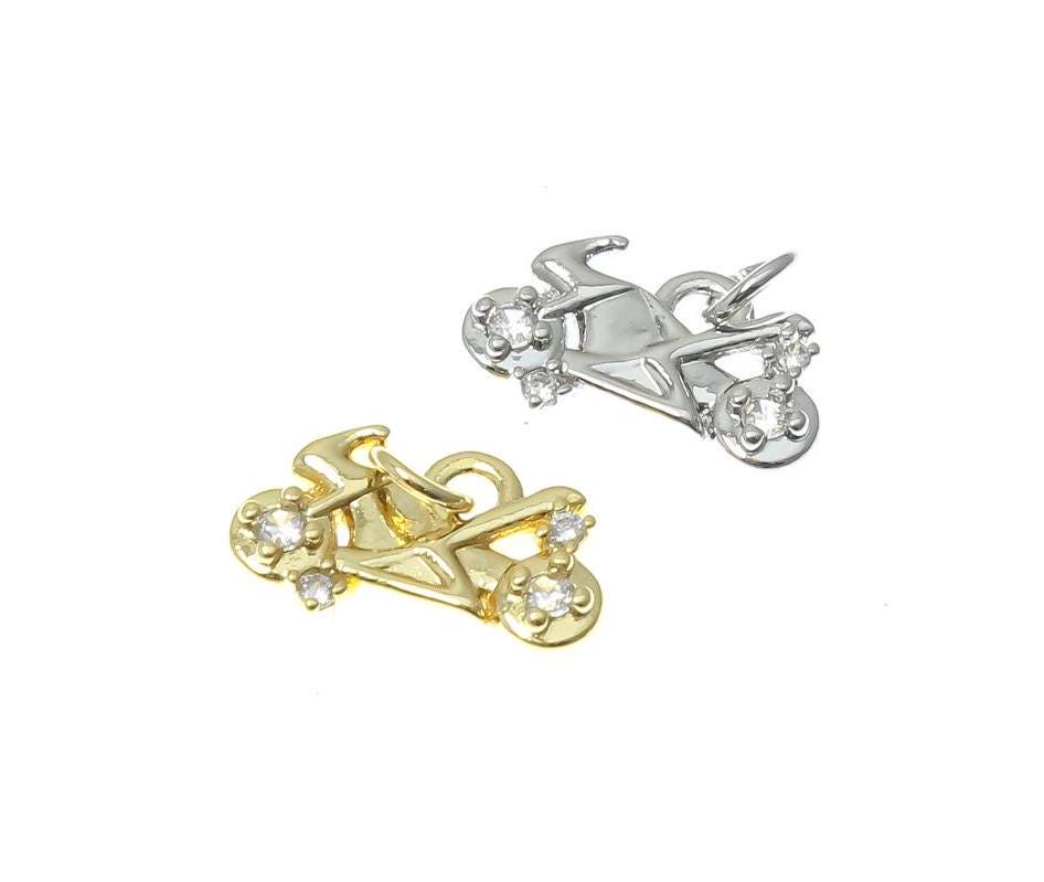 18k Gold or Silver Motorcycle Charm, Bike Charm, Motocross Charm, Racing Charm, Dirtbike Charm, For Necklace, Earrings, CPG14354