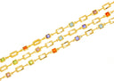 18K Gold Multi Color CZ Bezel Chain,Alternating Bezel Chain With CZ,Rainbow CZ Chain For Jewelry Making,Multi Color Stone Link Chain,CHG118
