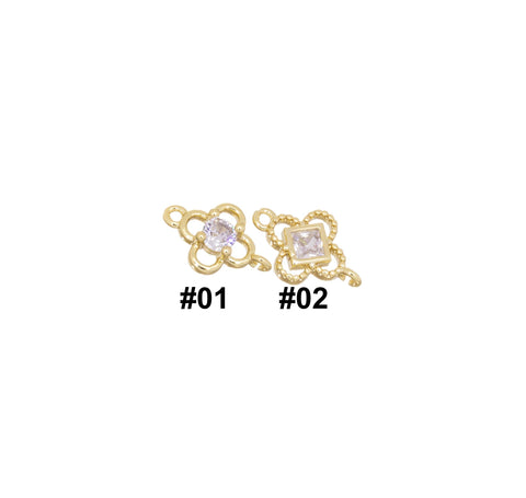 Gold 4 Leaf Flower Connector Charm,CZ Four Leaf Clover Connector Charm,Four Leaf Flower Connector For Bracelet And Earrings,CNG145-CNG146