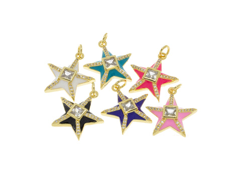 Gold Enamel Pave CZ Star Charm,CZ Gold Star charm,Star Charm For Jewelry Making,Gold Star Charm For Necklace,CPG725