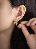 Gold Five Band Hoop Stud Earrings, Gold plated Brass, Round Circle Earrings, ERG347
