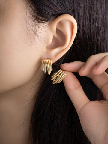 Gold Five Band Hoop Stud Earrings, Gold plated Brass, Round Circle Earrings, ERG347