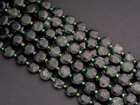 Natural Green Russian Jade Star Cut Disc Beads, 10mm disc, Natural Russian Jade beads, Russian Jade Stone, Full Strand, DS007