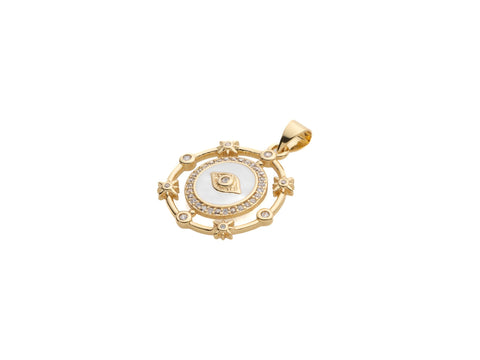 CZ Gold Evil Eye Pendant, Celestial Evil Eye Medallion, All Seeing Eye Pendant Good Luck, CPG1573